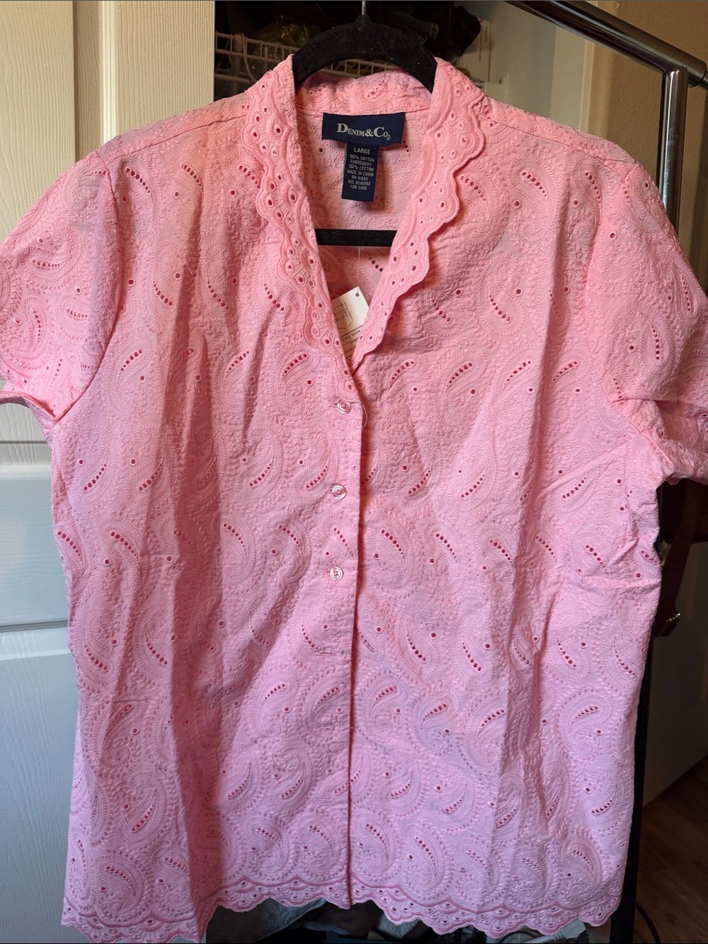 E1 Denim&Co Pink Eyelet Scalloped 100% cotton